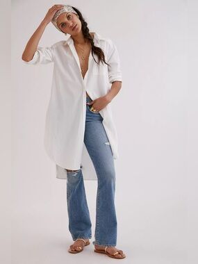 Maeve Anthropologie - Maxi Tunic Buttondown Shirt - White - Size Medium